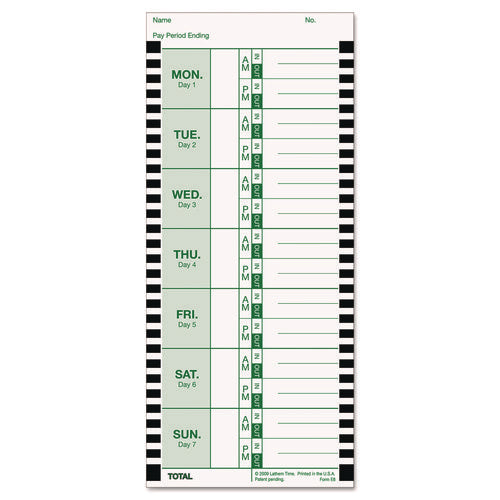 Time Clock Cards for Lathem Time 800P, One Side, 4 x 9, 100/Pack-(LTHE8100)