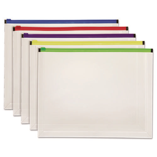 Poly Zip Envelope, Zipper Closure, 10 x 13, Assorted Colors, 5/Pack-(PFX85292)