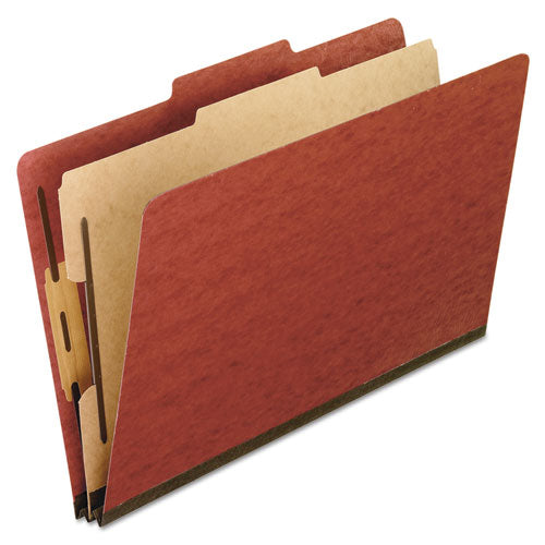 Four-Section Pressboard Classification Folders, 2" Expansion, 1 Divider, 4 Fasteners, Letter Size, Red Exterior, 10/Box-(PFX1157R)