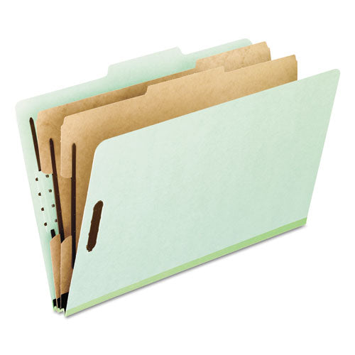 Six-Section Pressboard Classification Folders, 2" Expansion, 2 Dividers, 6 Fasteners, Letter Size, Green Exterior, 10/Box-(PFX17173)
