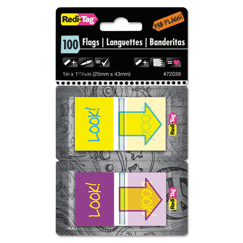 Pop-Up Fab Page Flags w/Dispenser, "Look!", Purple/Yellow Yellow/Teal, 100/Pack-(RTG72039)