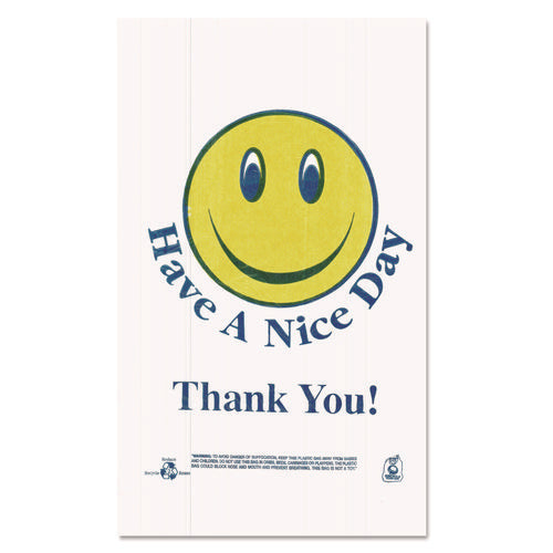 Smiley Face Shopping Bags, 12.5 microns, 11.5" x 21", White, 900/Carton-(BPCT16SMILEY)