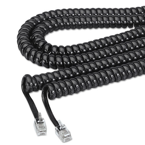 Coiled Phone Cord, Plug/Plug, 12 ft, Black-(SOF48102)