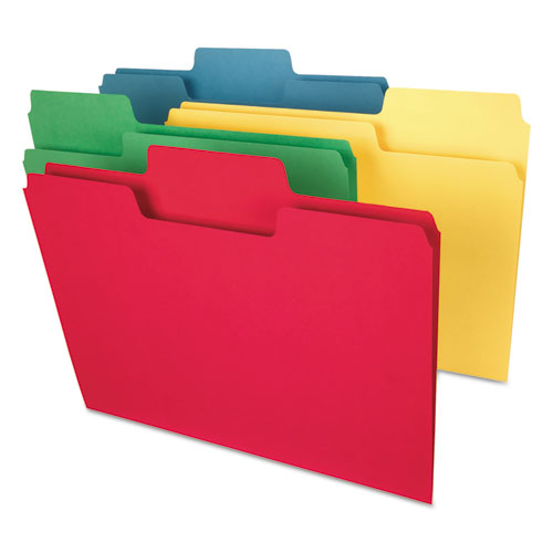 SuperTab Colored File Folders, 1/3-Cut Tabs: Assorted, Letter Size, 0.75" Expansion, 14-pt Stock, Assorted Colors, 50/Box-(SMD10410)