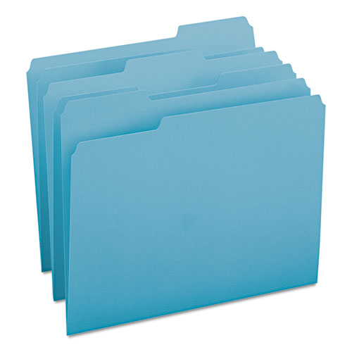 Colored File Folders, 1/3-Cut Tabs: Assorted, Letter Size, 0.75" Expansion, Teal, 100/Box-(SMD13143)