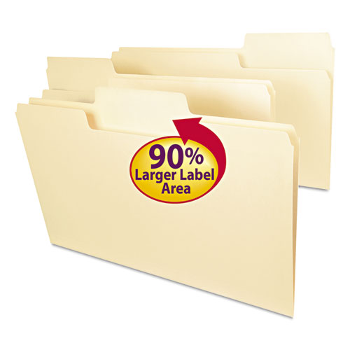 SuperTab Top Tab File Folders, 1/3-Cut Tabs: Assorted, Legal Size, 0.75" Expansion, 11-pt Manila, 100/Box-(SMD15301)