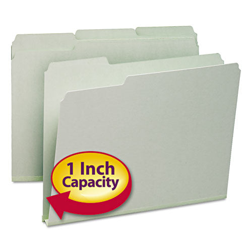 Expanding Recycled Heavy Pressboard Folders, 1/3-Cut Tabs: Assorted, Letter Size, 1" Expansion, Gray-Green, 25/Box-(SMD13230)
