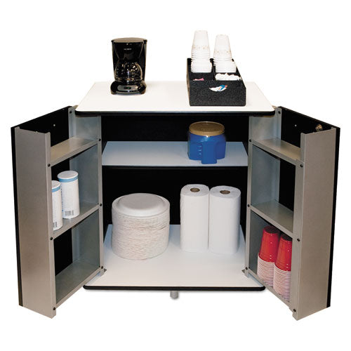 Refreshment Stand, Engineered Wood, 9 Shelves, 29.5" x 21" x 33", White/Black-(VRT35157)