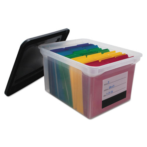 File Tote with Contents Label, Letter/Legal Files, 17.75" x 14" x 10.25", Clear/Black-(AVT55802)