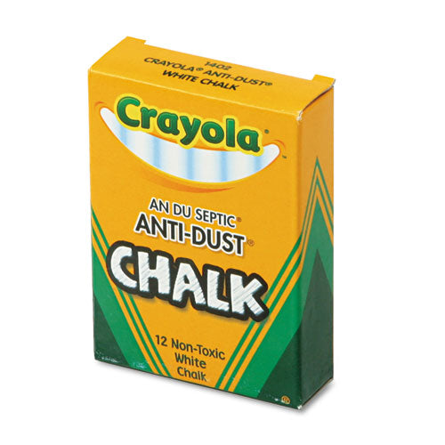 Nontoxic Anti-Dust Chalk, 3" x 0.31" Diameter, White, 12 Sticks/Box-(CYO501402)