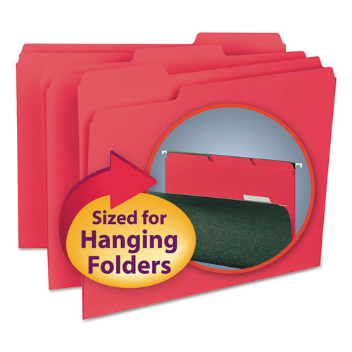 Interior File Folders, 1/3-Cut Tabs: Assorted, Letter Size, 0.75" Expansion, Red, 100/Box-(SMD10267)