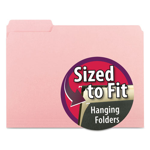 Interior File Folders, 1/3-Cut Tabs: Assorted, Letter Size, 0.75" Expansion, Pink, 100/Box-(SMD10263)