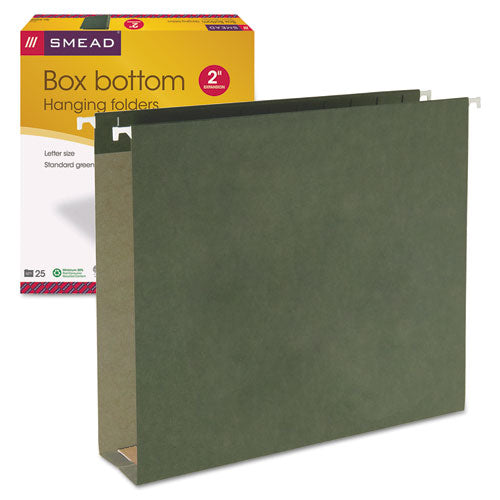 Box Bottom Hanging File Folders, 2" Capacity, Letter Size, Standard Green, 25/Box-(SMD64259)