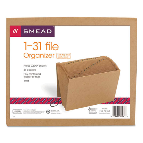 Indexed Expanding Kraft Files, 31 Sections, Elastic Cord Closure, 1/15-Cut Tabs, Letter Size, Kraft-(SMD70168)