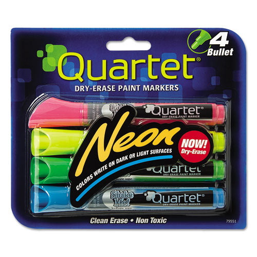 Neon Dry Erase Marker Set, Broad Bullet Tip, Assorted Colors, 4/Set-(QRT79551)