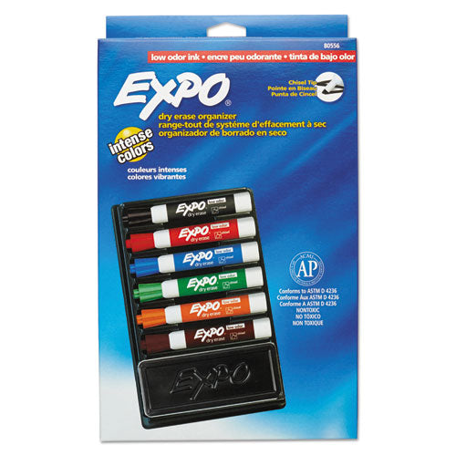 Low-Odor Dry Erase Marker and Organizer Kit, Broad Chisel Tip, Assorted Colors, 6/Set-(SAN80556)
