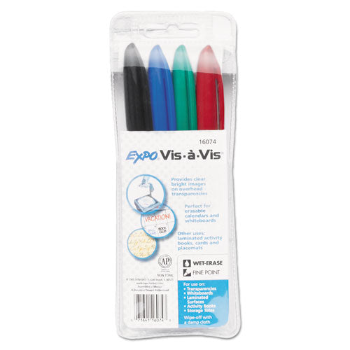 Vis-a-Vis Wet Erase Marker, Fine Bullet Tip, Assorted Colors, 4/Set-(SAN2134341)