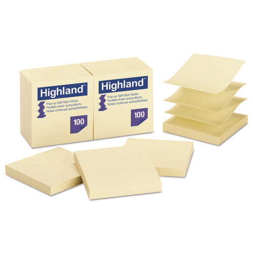 Self-Stick Pop-up Notes, 3" x 3", Yellow, 100 Sheets/Pad, 12 Pads/Pack-(MMM6549PUY)