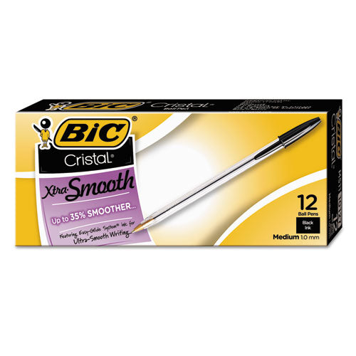 Cristal Xtra Smooth Ballpoint Pen, Stick, Medium 1 mm, Black Ink, Clear Barrel, Dozen-(BICMS11BK)