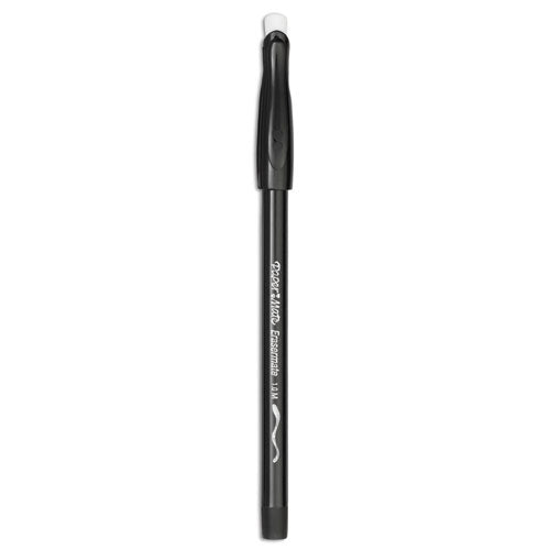 Eraser Mate Ballpoint Pen, Stick, Medium 1 mm, Black Ink, Black Barrel, Dozen-(PAP3930158)