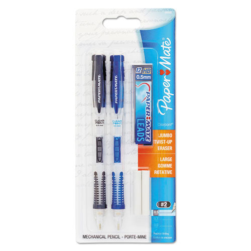 Clear Point Mechanical Pencil, 0.5 mm, HB (#2.5), Black Lead, Randomly Assorted Barrel Colors, 2/Pack-(PAP34666PP)