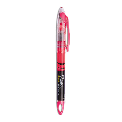 Liquid Pen Style Highlighters, Fluorescent Pink Ink, Chisel Tip, Pink/Black/Clear Barrel, Dozen-(SAN1754464)
