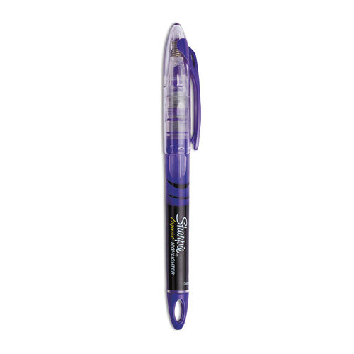 Liquid Pen Style Highlighters, Fluorescent Purple Ink, Chisel Tip, Purple/Black/Clear Barrel, Dozen-(SAN1754469)