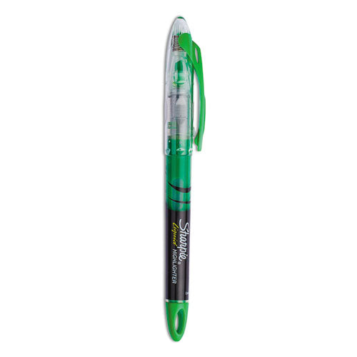 Liquid Pen Style Highlighters, Fluorescent Green Ink, Chisel Tip, Green/Black/Clear Barrel, Dozen-(SAN1754468)