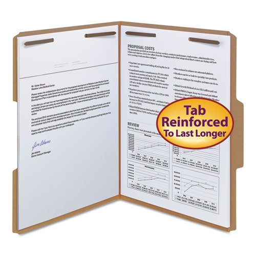 Top Tab Fastener Folders, 1/3-Cut Tabs: Assorted, 0.75" Expansion, 2 Fasteners, Letter Size, Kraft Exterior, 50/Box-(SMD14837)