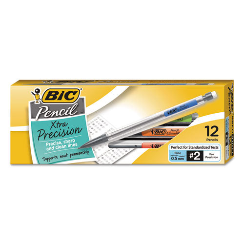 Xtra-Precision Mechanical Pencil, 0.5 mm, HB (#2.5), Black Lead, Clear Barrel, Dozen-(BICMPF11)