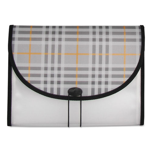 Plaid Design Expanding Files, 1.5" Expansion, 13 Sections, Cord/Hook Closure, 1/6-Cut Tabs, Letter Size, Gray Plaid-(CLI58312)