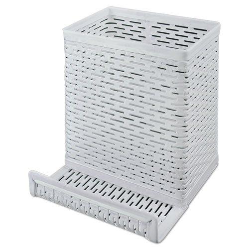Urban Collection Punched Metal Pencil Cup/Cell Phone Stand, Perforated Steel, 3.5 x 3.5, White-(AOPART20014WH)