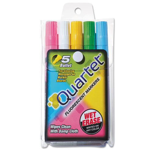 Glo-Write Fluorescent Marker Five-Color Set, Medium Bullet Tip, Assorted Colors, 5/Set-(QRT5090)