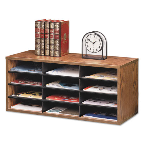 Particle Board Desktop Sorter, 12 Compartments, 29 x 11.88 x 12.94, Medium Oak-(FEL25400)