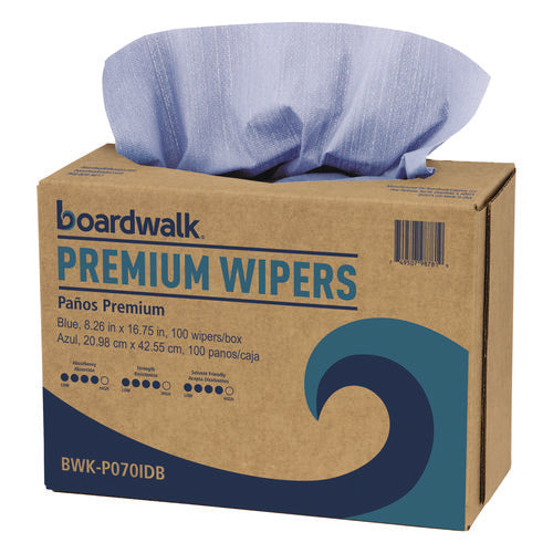 Hydrospun Wipers, 9 x 16.75, Blue, 100 Wipes/Box, 10 Boxes/Carton-(BWKP070IDB)