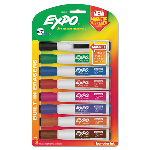 Magnetic Dry Erase Marker, Broad Chisel Tip, Assorted Colors, 8/Pack-(SAN1944741)