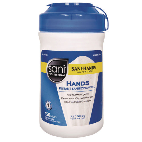 Hands Instant Sanitizing Wipes, 6 x 5, Unscented, White, 150/Canister, 12 Canisters/Carton-(NICP43572CT)