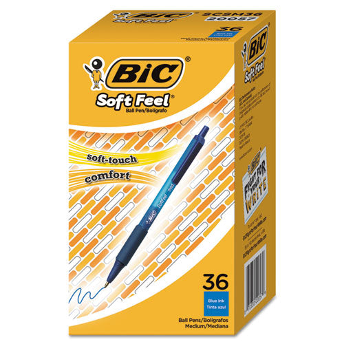 Soft Feel Ballpoint Pen Value Pack, Retractable, Medium 1 mm, Blue Ink, Blue Barrel, 36/Pack-(BICSCSM361BE)