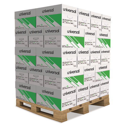 30% Recycled Copy Paper, 92 Bright, 20 lb Bond Weight, 8.5 x 11, White, 500 Sheets/Ream, 10 Reams/Carton, 40 Cartons/Pallet-(UNV20030PLT)