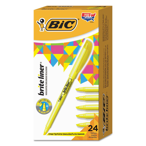 Brite Liner Highlighter Value Pack, Yellow Ink, Chisel Tip, Yellow/Black Barrel, 24/Pack-(BICBL241YW)