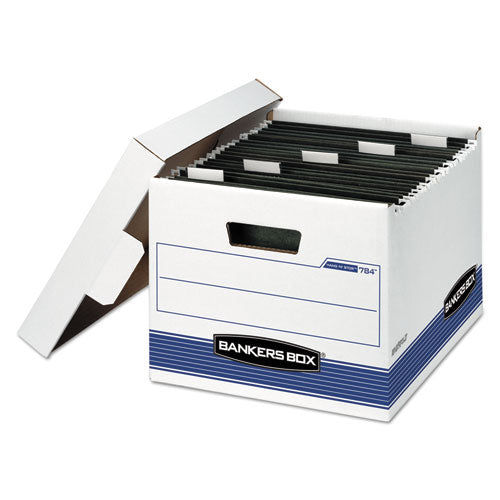HANGNSTOR Medium-Duty Storage Boxes, Letter Files, 12.63" x 15.63" x 10", White/Blue, 4/Carton-(FEL00784)