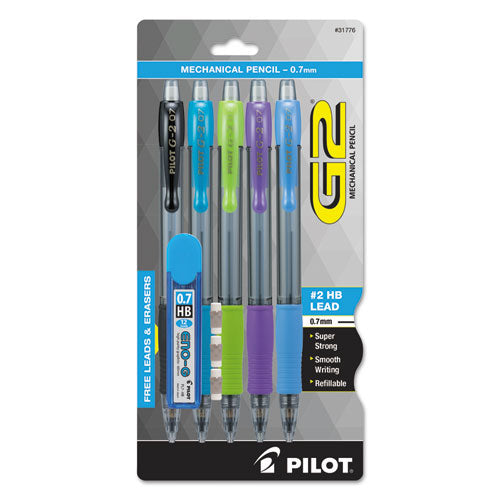 G2 Mechanical Pencil, 0.7 mm, HB (#2.5), Black Lead, Assorted Barrel Colors, 5/Pack-(PIL31776)