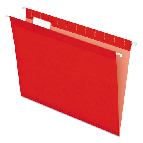 Colored Reinforced Hanging Folders, Letter Size, 1/5-Cut Tabs, Red, 25/Box-(PFX415215RED)