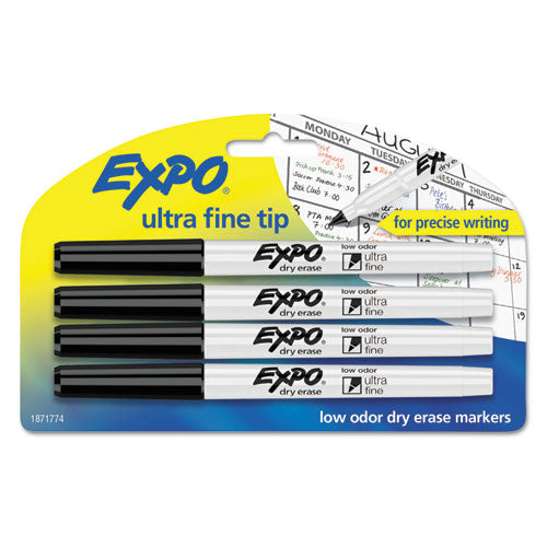 Low-Odor Dry-Erase Marker, Extra-Fine Needle Tip, Black, 4/Pack-(SAN1871774)