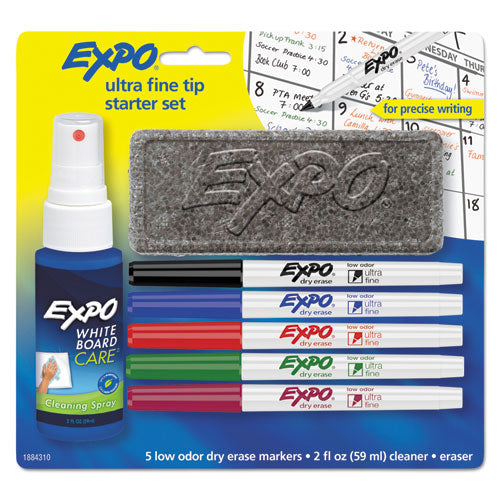 Low-Odor Dry Erase Marker Starter Set, Extra-Fine Needle Tip, Assorted Colors, 5/Set-(SAN1884310)