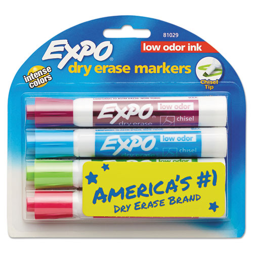 Low-Odor Dry-Erase Marker, Broad Chisel Tip, Assorted Pastel Colors, 4/Set-(SAN81029)