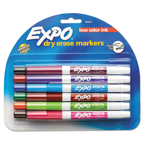 Low-Odor Dry-Erase Marker, Fine Bullet Tip, Assorted Colors, 12/Set-(SAN86603)