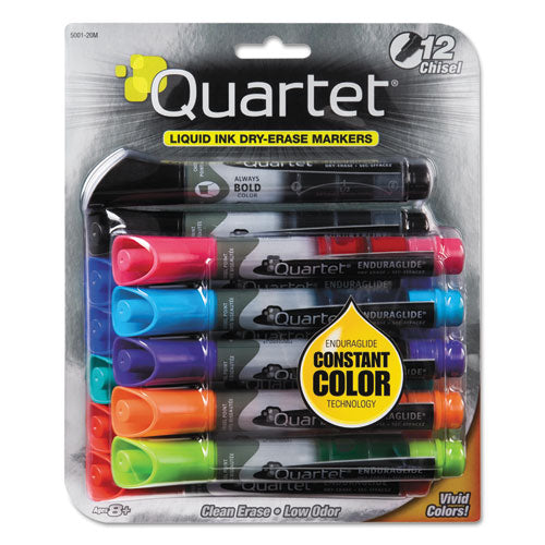 EnduraGlide Dry Erase Marker, Broad Chisel Tip, Nine Assorted Colors, 12/Set-(QRT500120M)