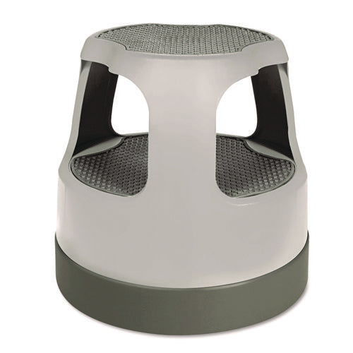 Scooter Stool, Round, 2-Step, Step and Lock Wheels, 300 lb Capacity, 15" Working Height, Gray-(CRA50011PK82)
