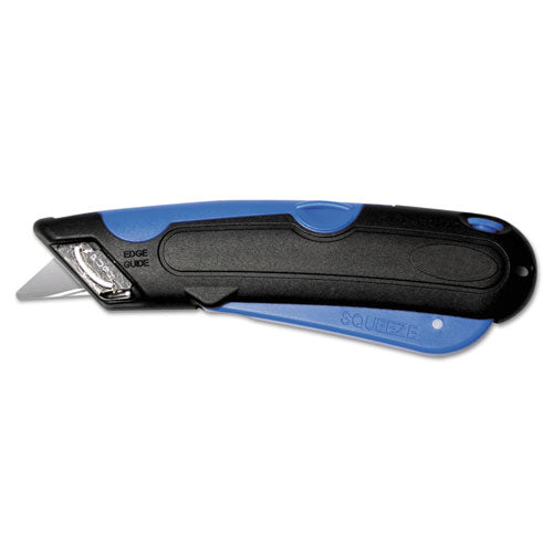 Easycut Cutter Knife w/Self-Retracting Safety-Tipped Blade, 6" Plastic Handle, Black/Blue-(COS091508)